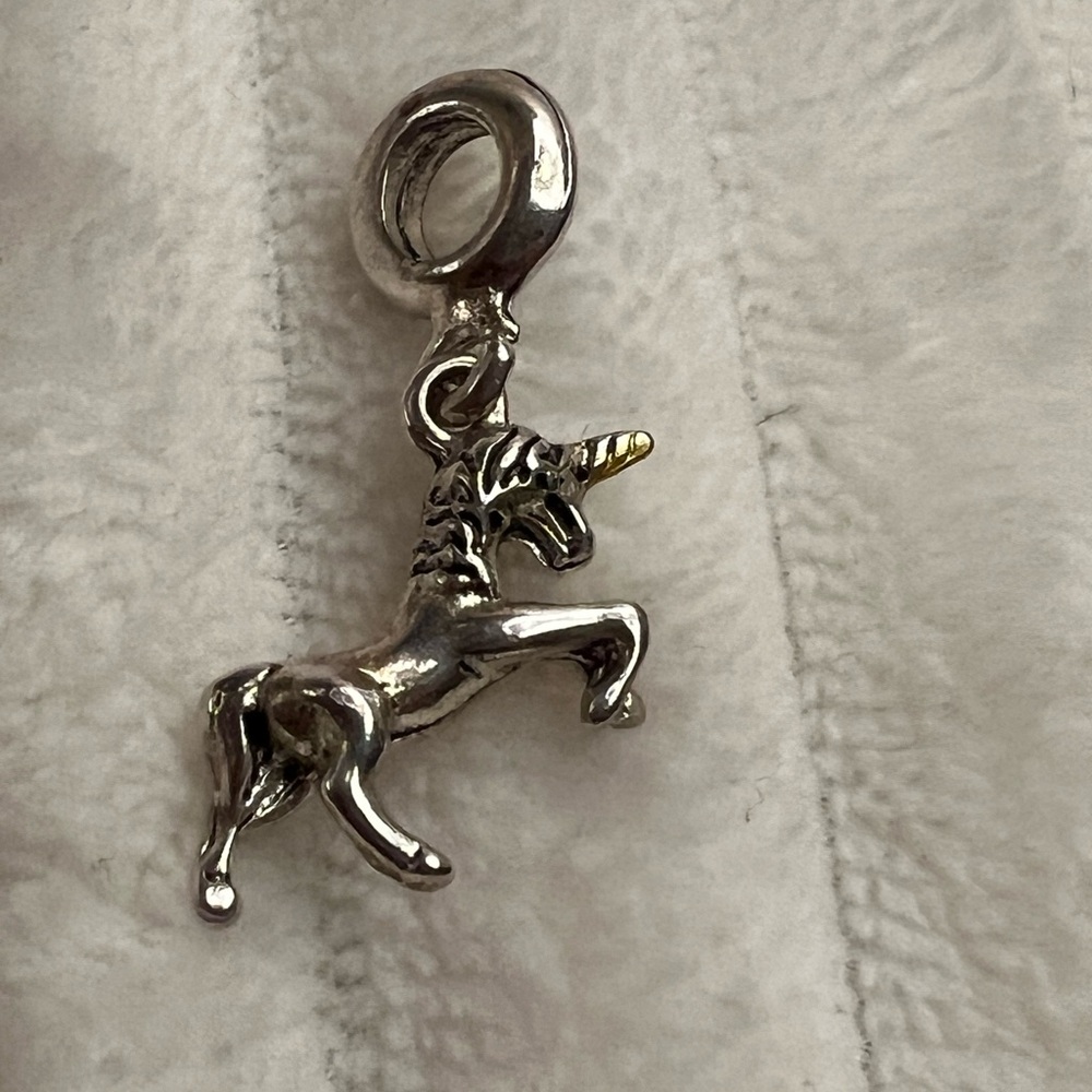 Silver Unicorn Charm Pendant with Gold-Tone Horn